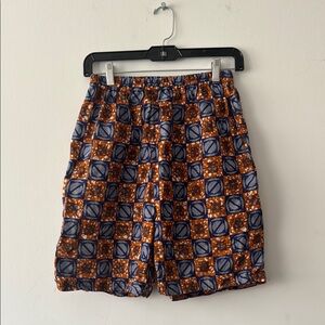 Fahari Bazaar Orange Blue African Print Lazy Shorts in Medium Made in Tanzania